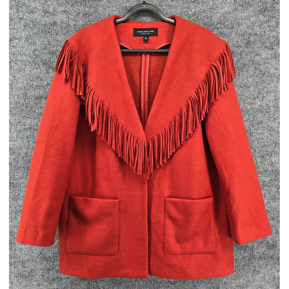 Marc New York Blazer Coat Women XL Paprika Fringe Western Chic Cowgirl Snap